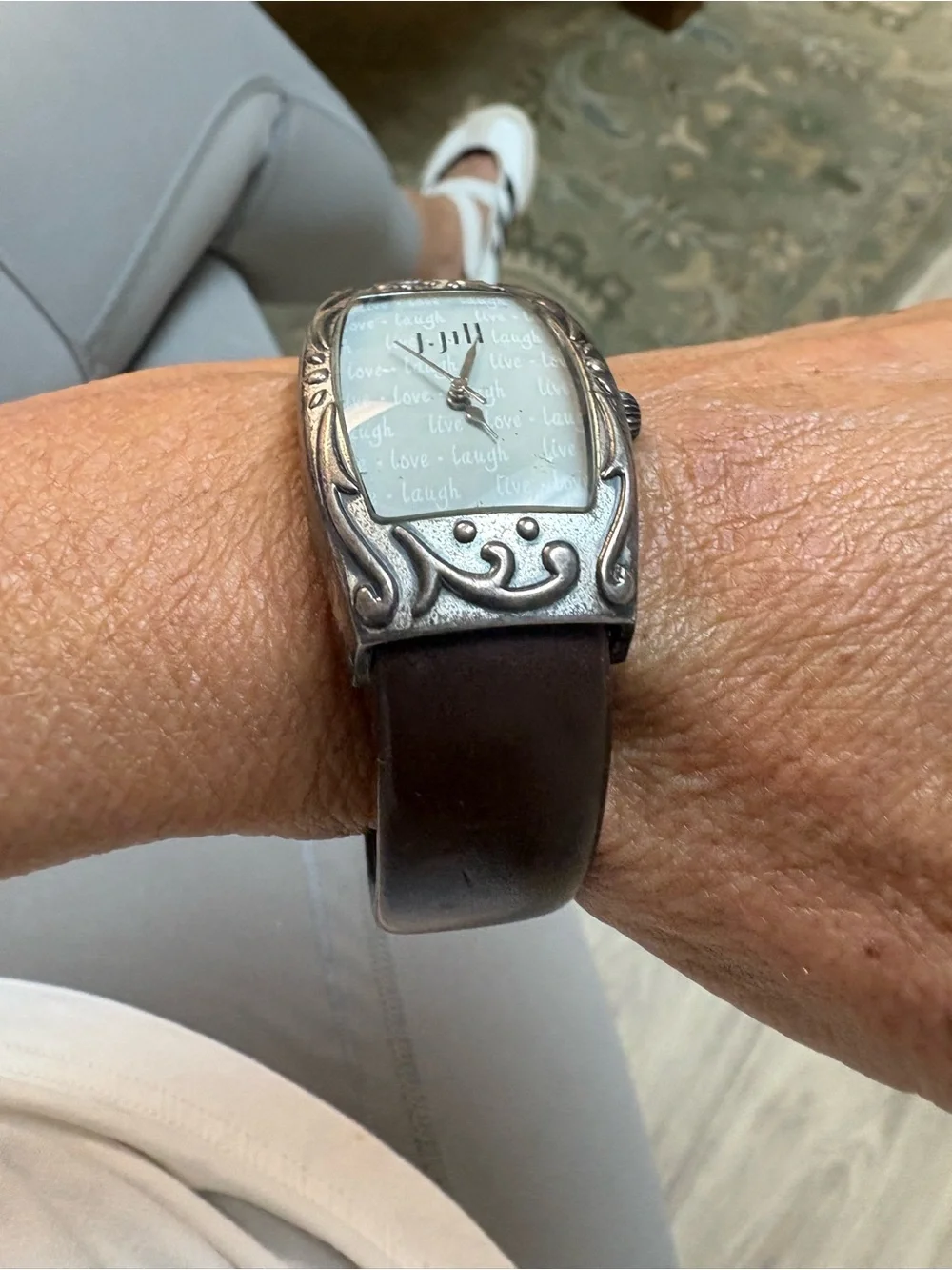 J. Jill Women's sterling silver case Watch with Brown Leather cuff band